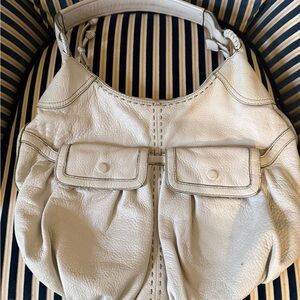 Cole Haan Cream Leather Hobo Bag with Front Flap Pockets